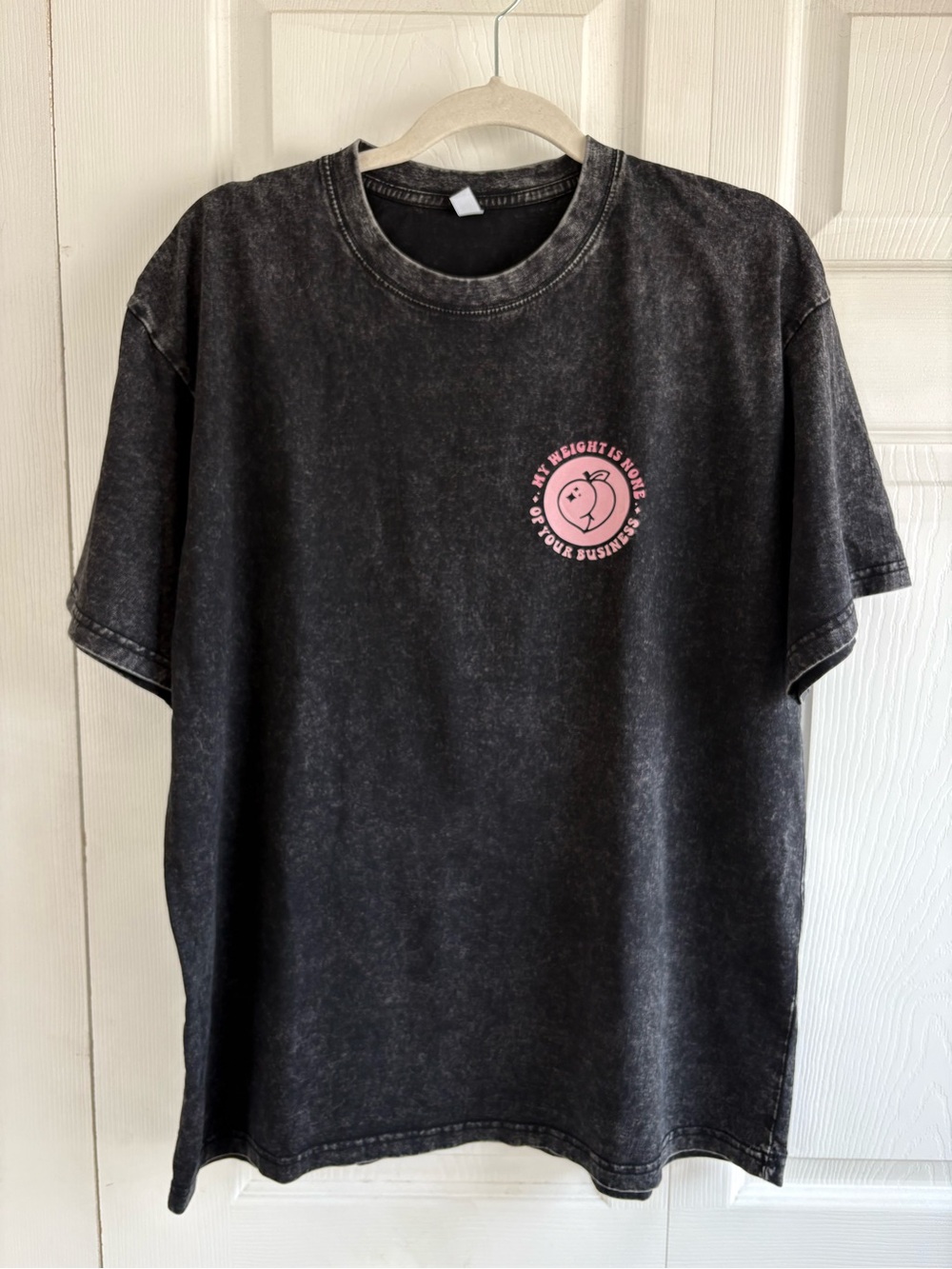 Black Acid Wash Tshirt Top M Peach My Weight Is None Of Your Business Unless - Picture 2 of 6